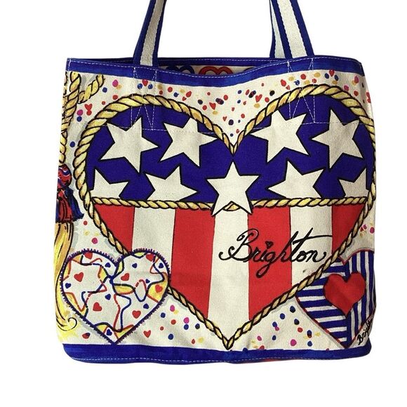 Brighton Star Spangled Hearts Canvas Shopper Tote Beach Bag Purse Fashion Runway - Picture 4 of 8